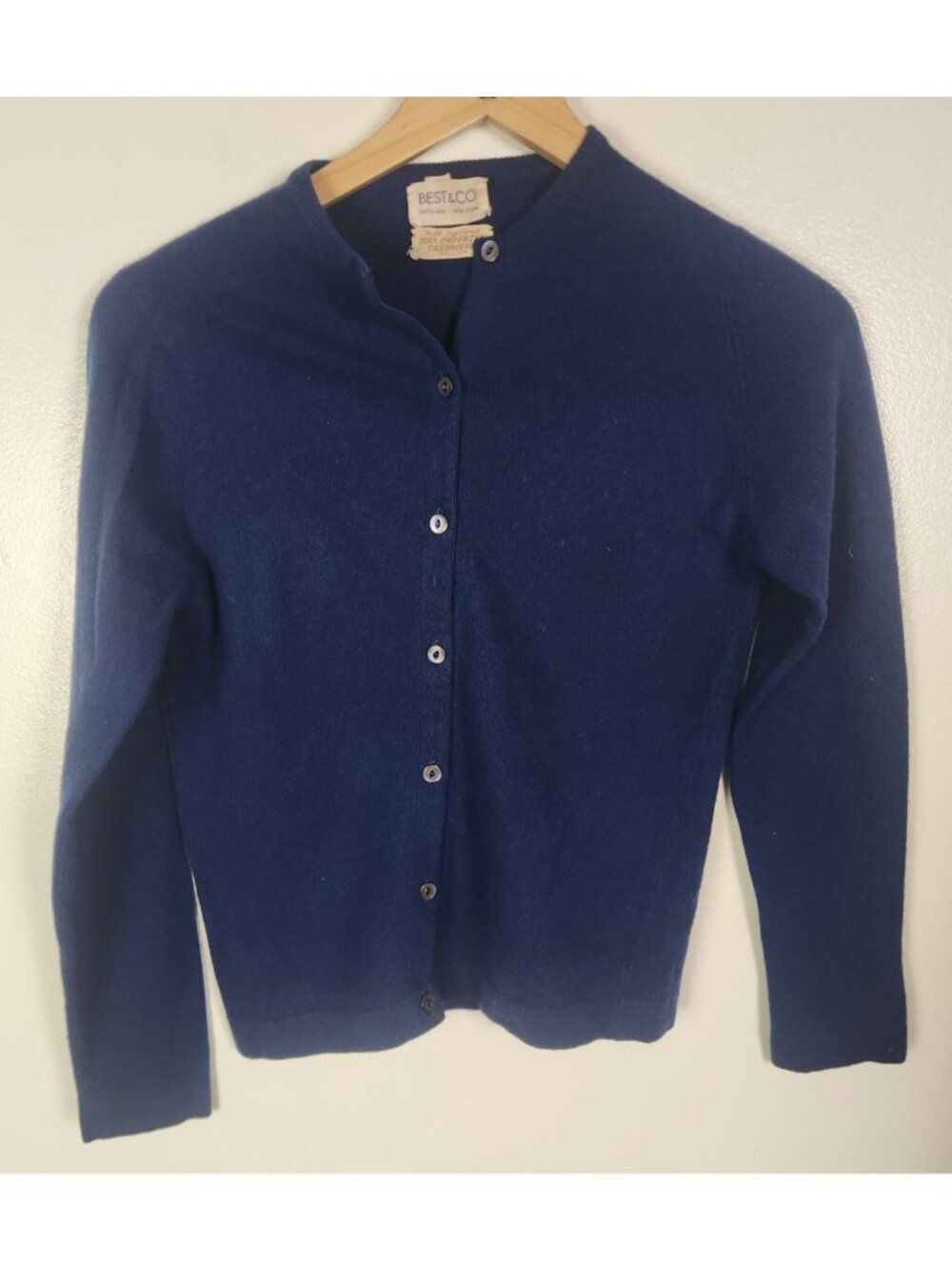 Vtg. Best & Co. Women's Sz. S 100% Cashmere Blue Cardigan Button Up Sweater